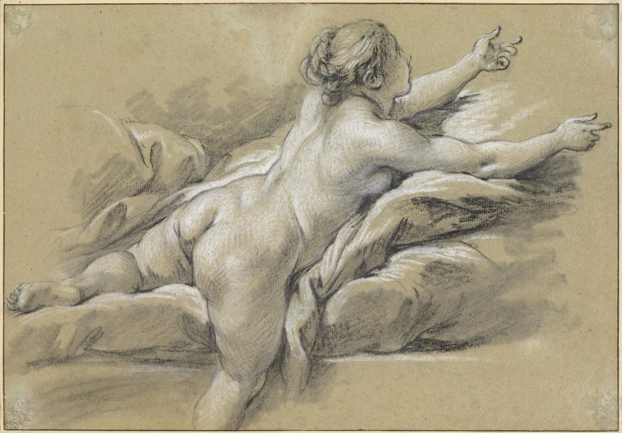 En naken kvinne som strekker seg til høyre av François Boucher