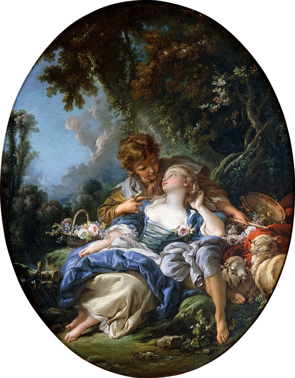 En gjeter og en gjeterinne i Dalliance i et skogslandskap, 1761 av François Boucher