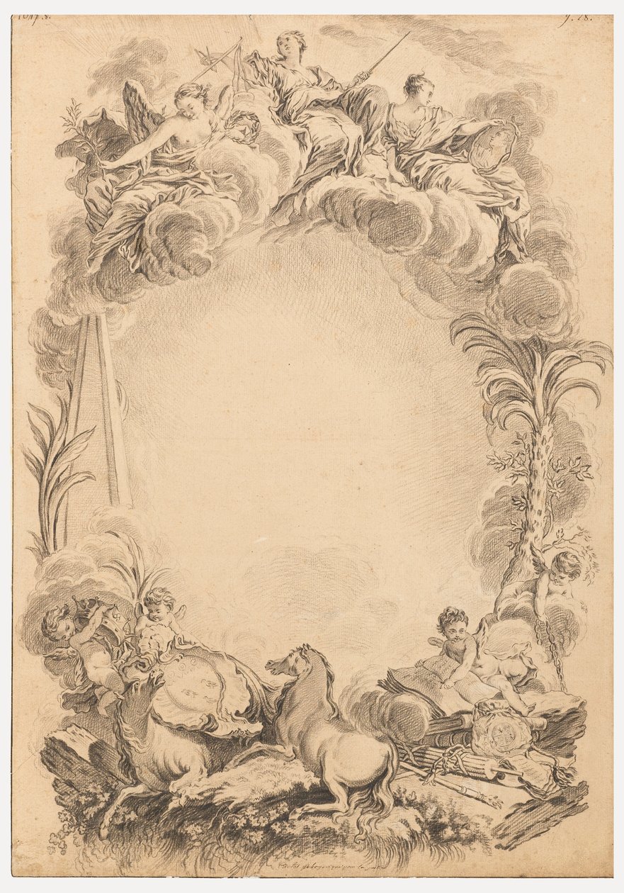 Design for en escutcheon til ære for William Earl Cowper (ca. 1665-1723) av François Boucher