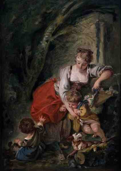 Familie, ca. 1750 (olje på papir lagt ned på lerret) av François Boucher