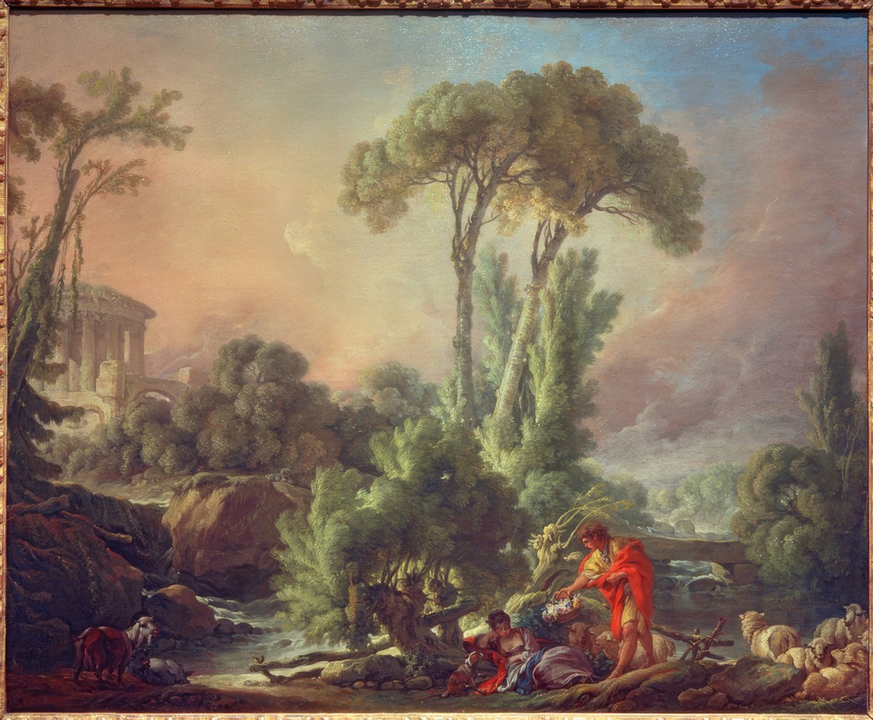 Elvelandskap med et gammelt tempel av François Boucher