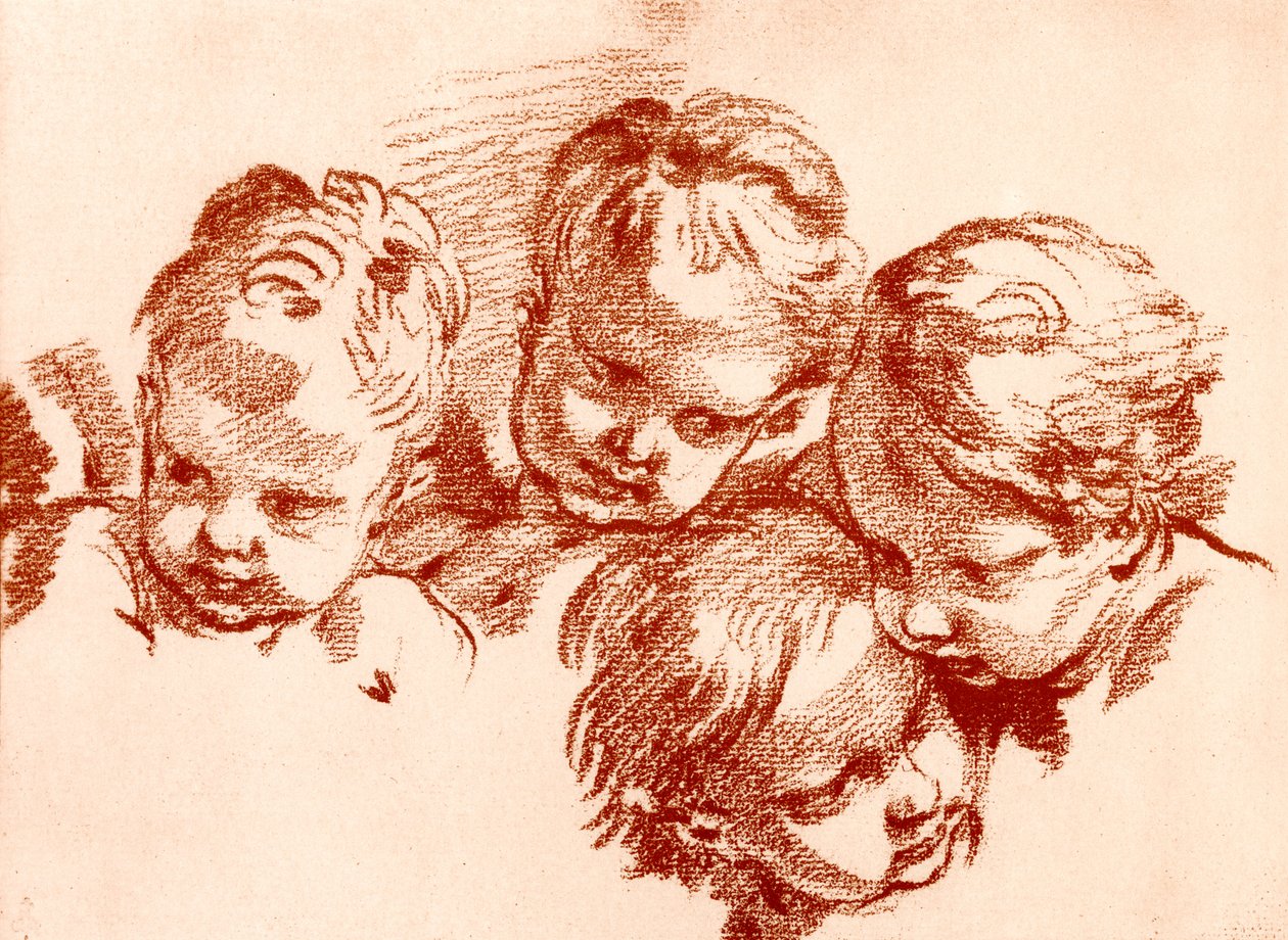 Fire studier av barnehoder av François Boucher