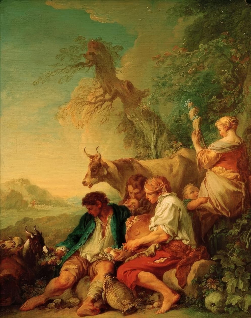Hyrder med storfe i et landskap av François Boucher