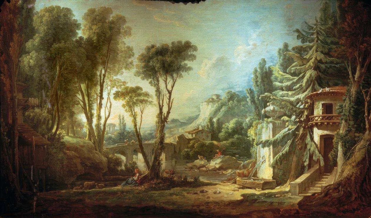 Pastoralt landskap av François Boucher