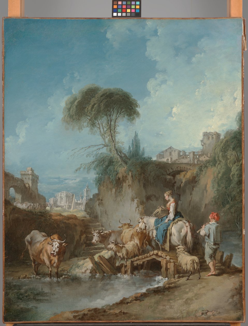Landskap med fjerne bygninger og en gjeter av François Boucher