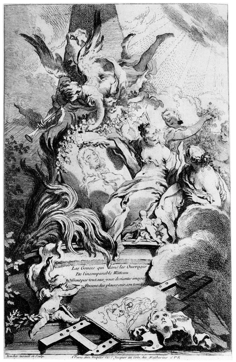 The Graces at the Tomb of Watteau, c1720-1770 1924 av François Boucher