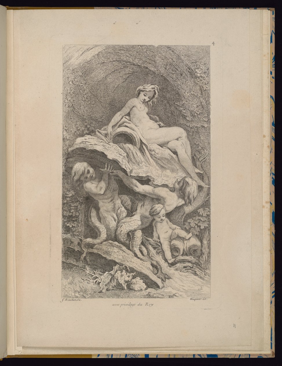 Plate 4, Receuil de Fontaines (Samling av fontener) av François Boucher