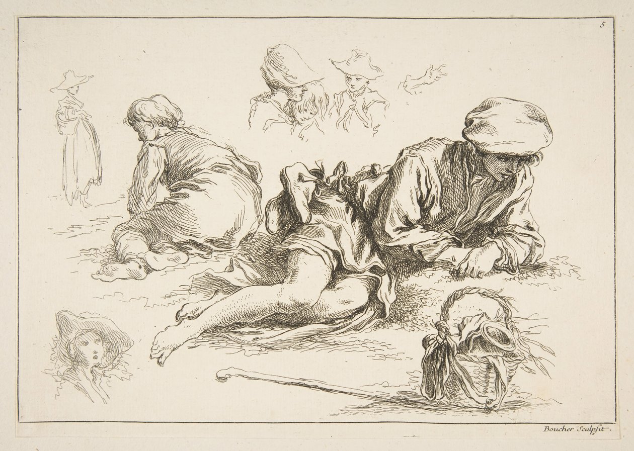 Ark med skisser, ca. 1735. av François Boucher