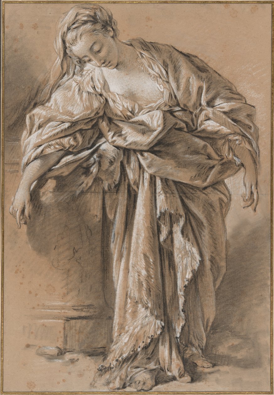 Studie av en drapert kvinne som lener seg på en pidestall av François Boucher