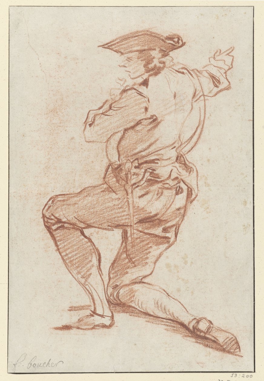 Studie av en knelende jeger Design for illustrasjonen av Les Plaisirs de l'Ile Enchantée'' fra 1734-utgaven av Molières verk (vol. III, s. 104) (serietittel) av François Boucher