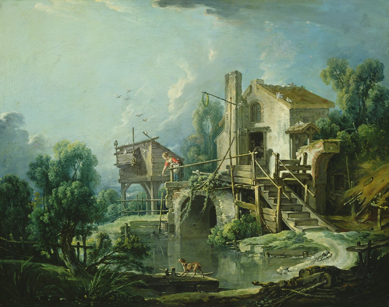 Quiquengrogne vindmølle ved Charenton, eller Charenton vindmølle, ca. 1750-60 av François Boucher