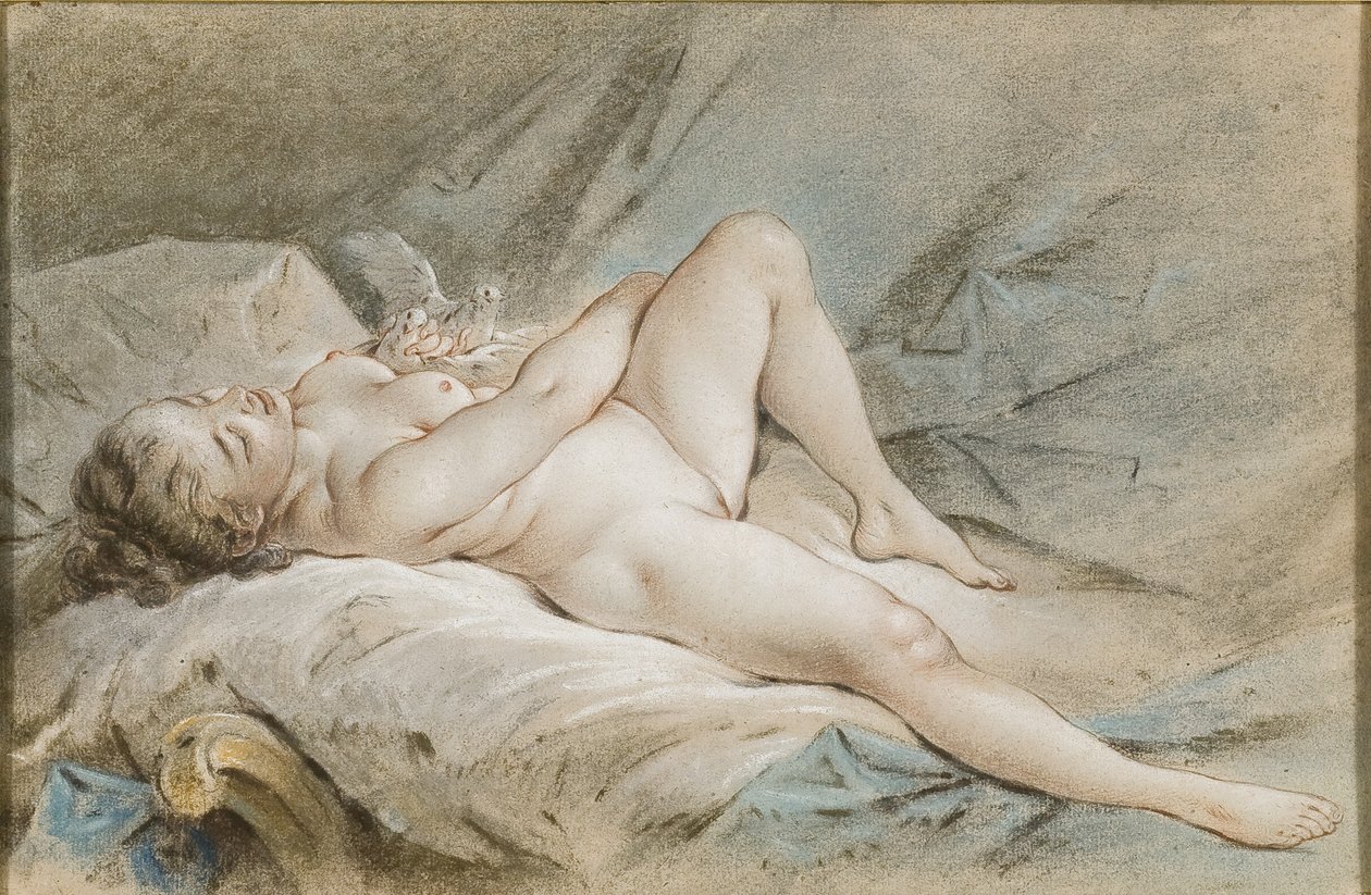 Venus leker med to duer av François Boucher