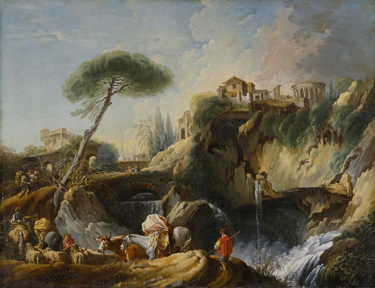 Utsikt over Tivoli med Vesta-tempelet, ca. 1749 av François Boucher