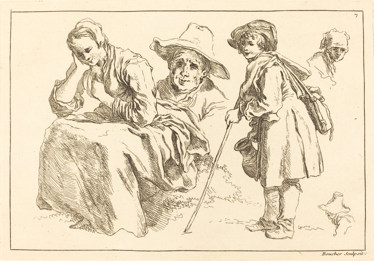 Figurstudier inkludert stående gutt som holder en mugge av François Boucher after Abraham Bloemaert