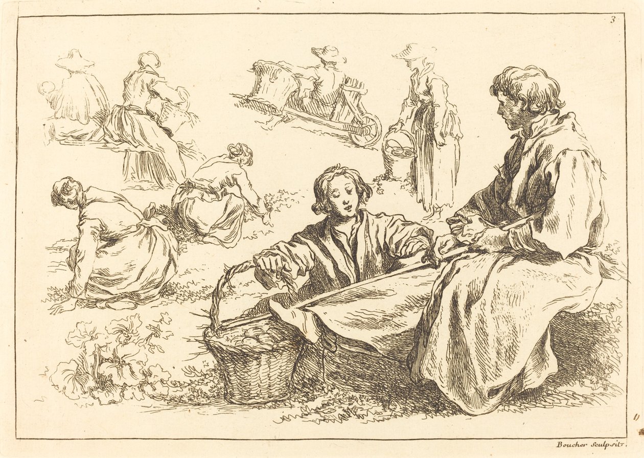 Figurstudier inkludert to sittende bønder av François Boucher after Abraham Bloemaert
