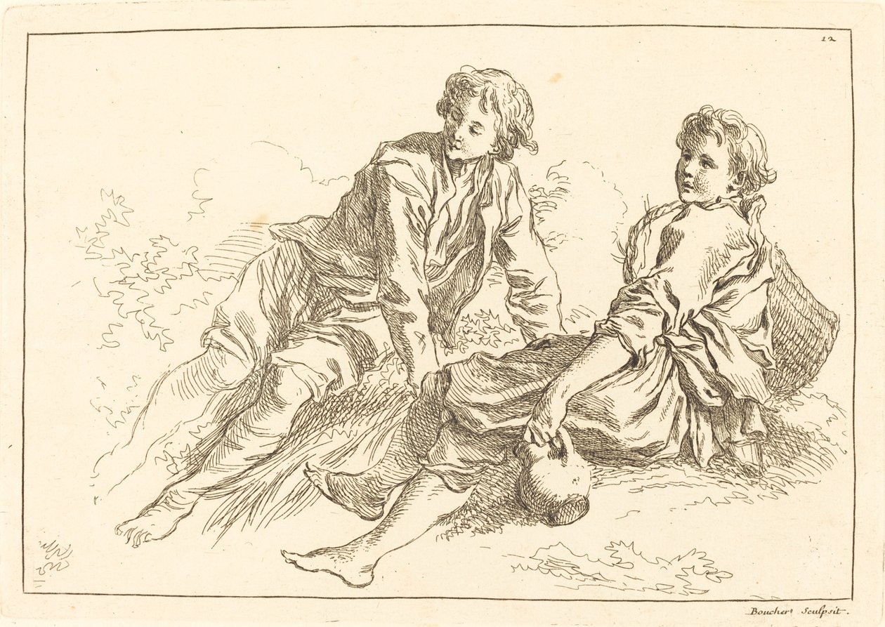 Tilbakelente gjetergutter av François Boucher after Abraham Bloemaert