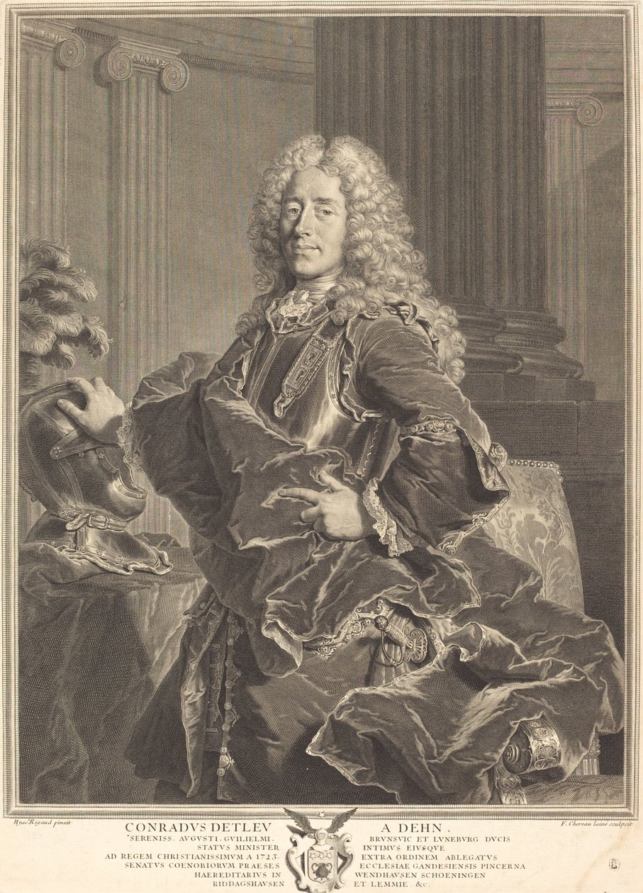 Conrad Detleu von Dehn av François Chereau I after Hyacinthe Rigaud