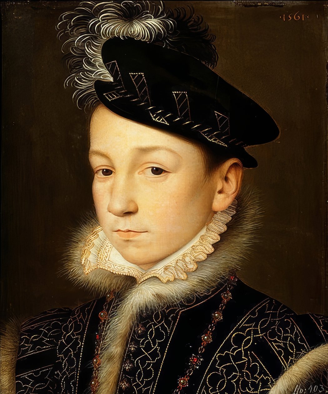 Kong Karl IX av Frankrike (1550-1574), halvlengde portrett. 1561 av François Clouet