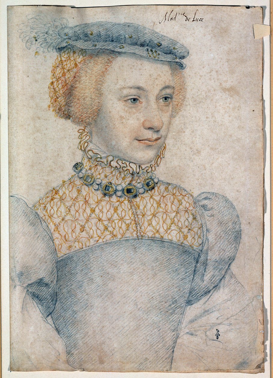 Portrett av Anne de Pisseleu, kone til Louis de Coesmes, Lord of Lucé (1520 -? ). Tegning med svart stein og blod av Francois Clouet (1515-1572) av François Clouet