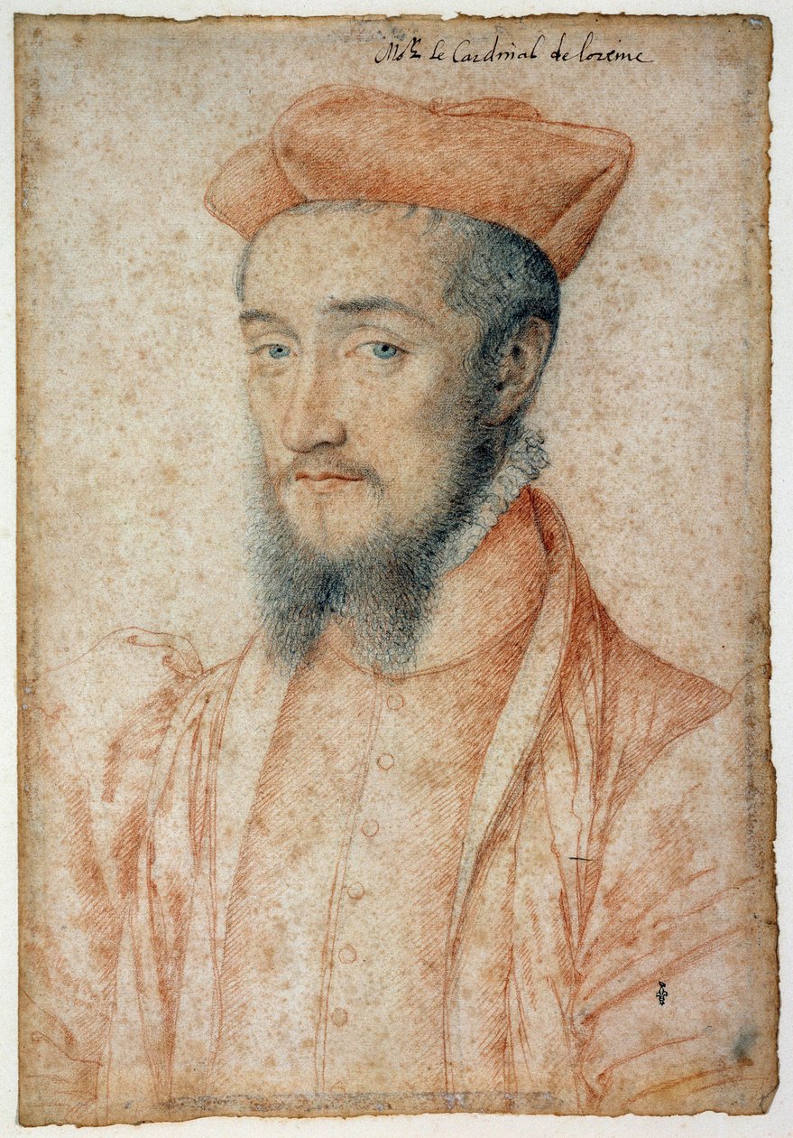 Portrett av Charles, kardinal av Lorraine (1525-1574). Tegning av blod og svart stein av Clouet Francois (1515-1572) av François Clouet