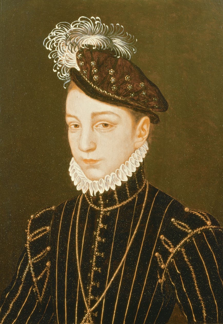 Portrett av Charles IX (panel) (relatert til tegning i Hermitage, St. Petersburg) av François Clouet