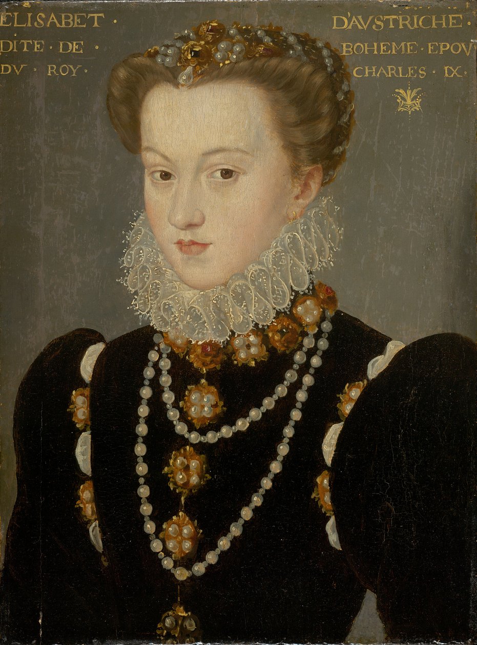 Portrett av Elizabeth av Østerrike, kone til kong Charles IX av Frankrike, etter 1571. av François Clouet