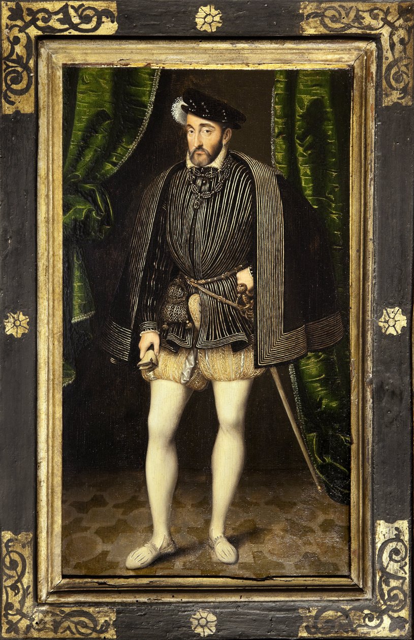 Portrett av Henry II (1519-1559), sønn av Francois 1. og Claude de France, konge av Frankrike fra 1547 til 1559, maleri av verkstedet til Francois Clouet, laget rundt 1520-1572, redusert versjon av portrettet i naturlig størrelse av Francois Clouet. Fotogr av François Clouet