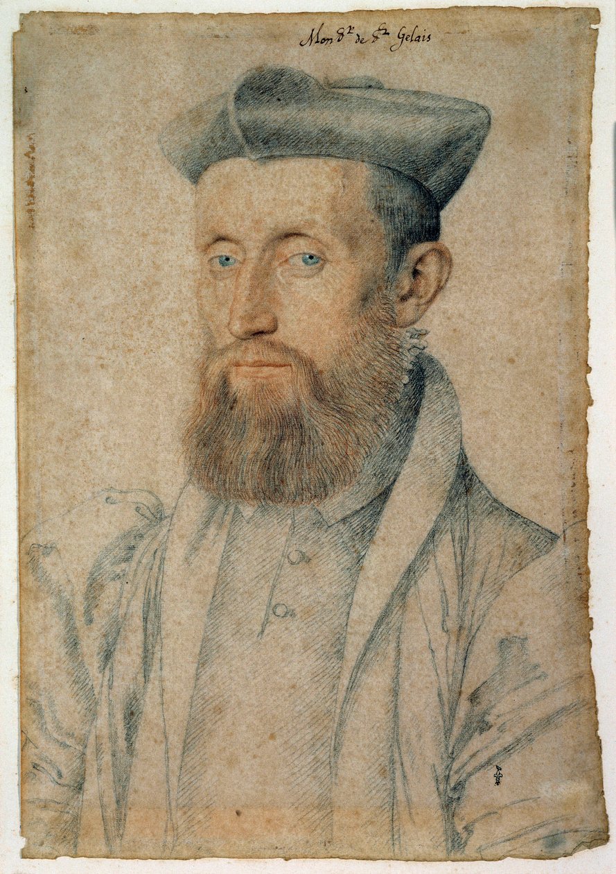 Portrett av Mellin de Saint-Gelais (eller Saint Gelais, Saint Gelays, Saint Gelays, Saint-Gelais, Sainct Gelais) (1495-1558), fransk poet. Tegning med blod og svart stein av Clouet Francois (1515-1572), ca. 1500. Chantilly, Musee Conde av François Clouet