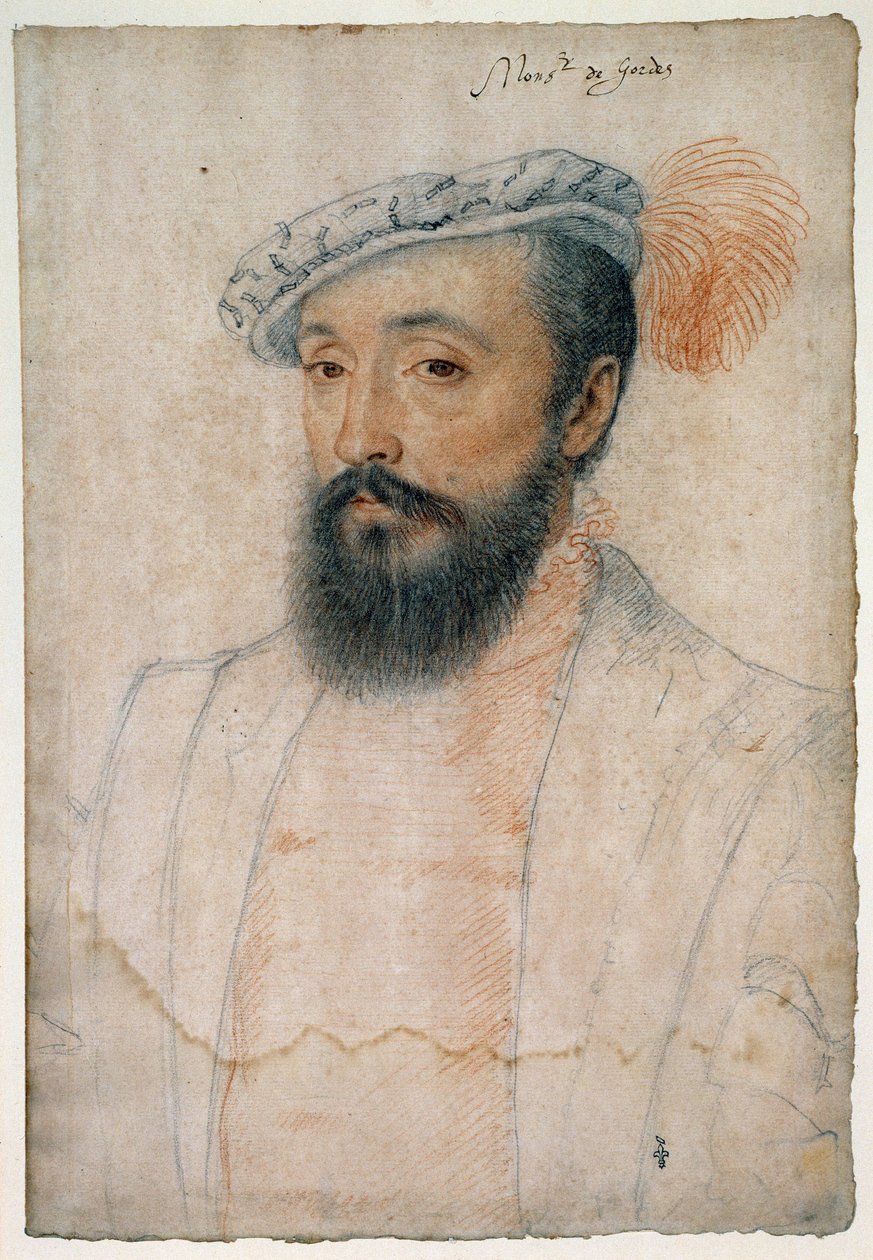 Portrett av Monsignor av Gordes (1513 - 1578). Tegning av blod og svart stein av Clouet Francois (1515-1572) av François Clouet