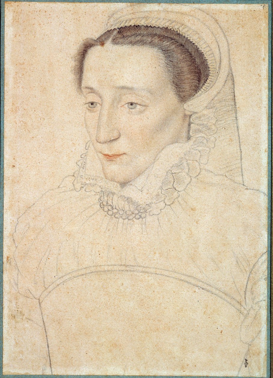 Portrett av en ukjent dame. Tegning av blod og svart stein av Clouet Francois (1515-1572) av François Clouet