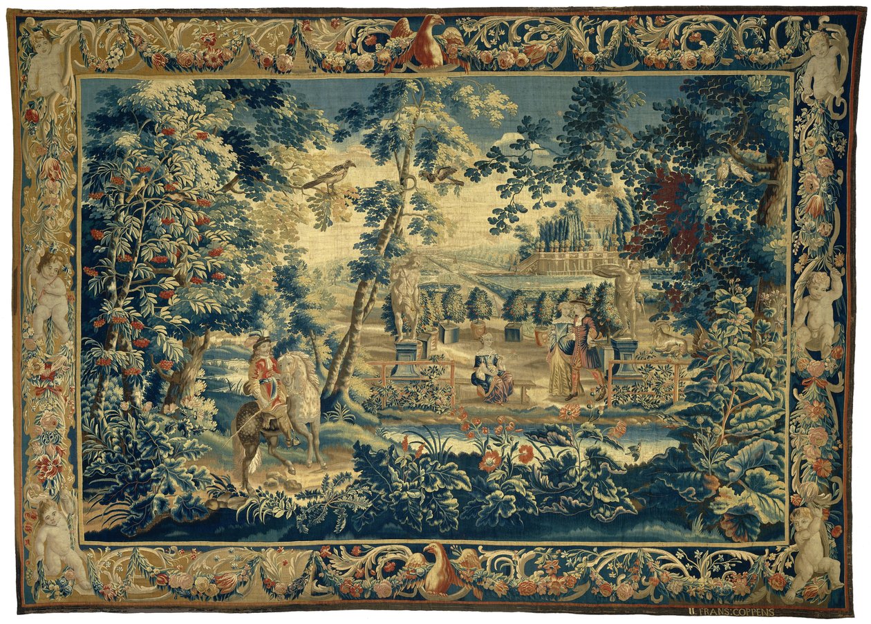Parkutsikt med en rytter og et galant selskap Parkutsikt med figurer (serietittel) av François Coppens