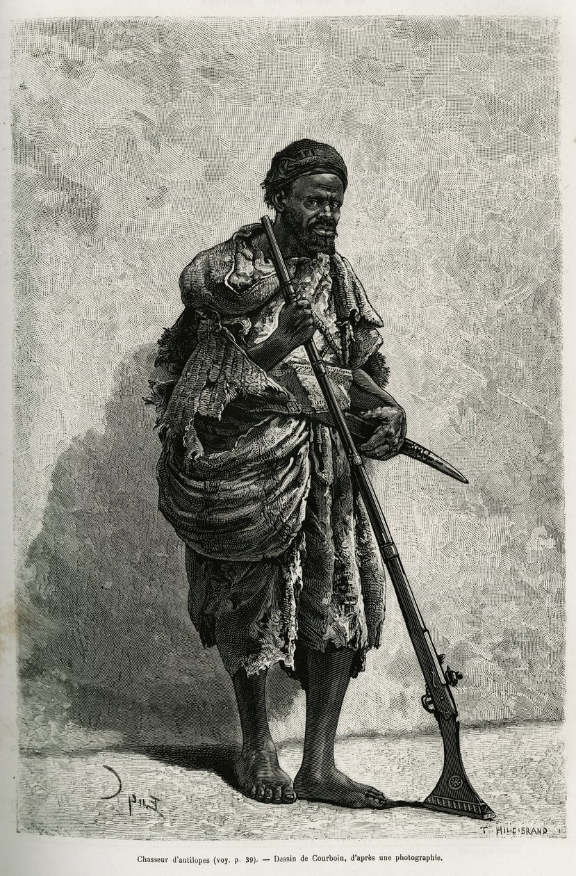 Antilopejeger. Gravering av Courboin, for å illustrere det algeriske Sahara, av V.Largeau, i 1874-1878, publisert i Tour du monde, under ledelse av Edouard Charton (1807-1890) av François Courboin