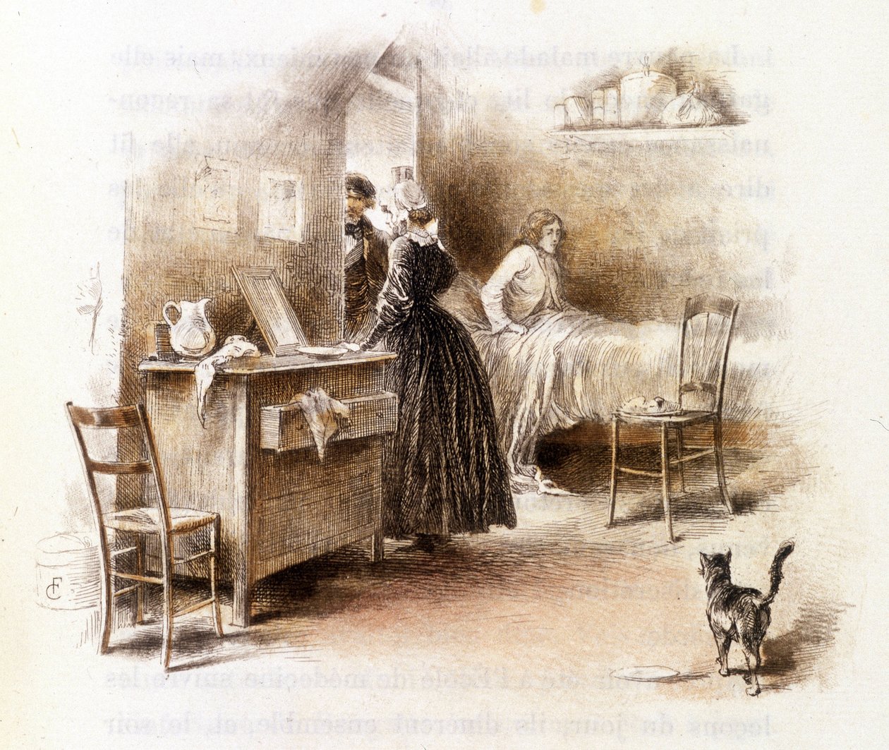 Illustrasjon av "" Profile of grisette""" ny som tilhører Receuil "" Mimi de Pinson"" av Alfred de Musset av François Courboin