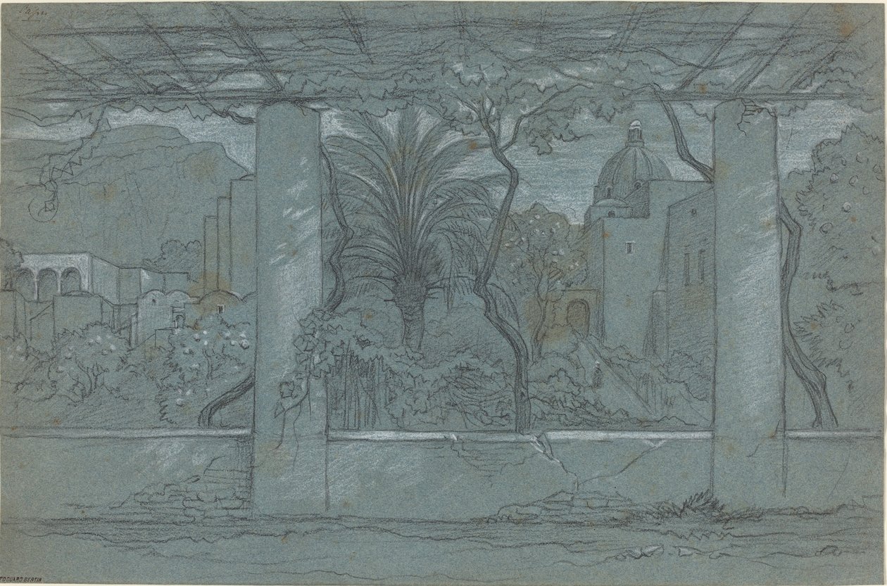 En terrasse og hage på Capri [recto] av François Edouard Bertin
