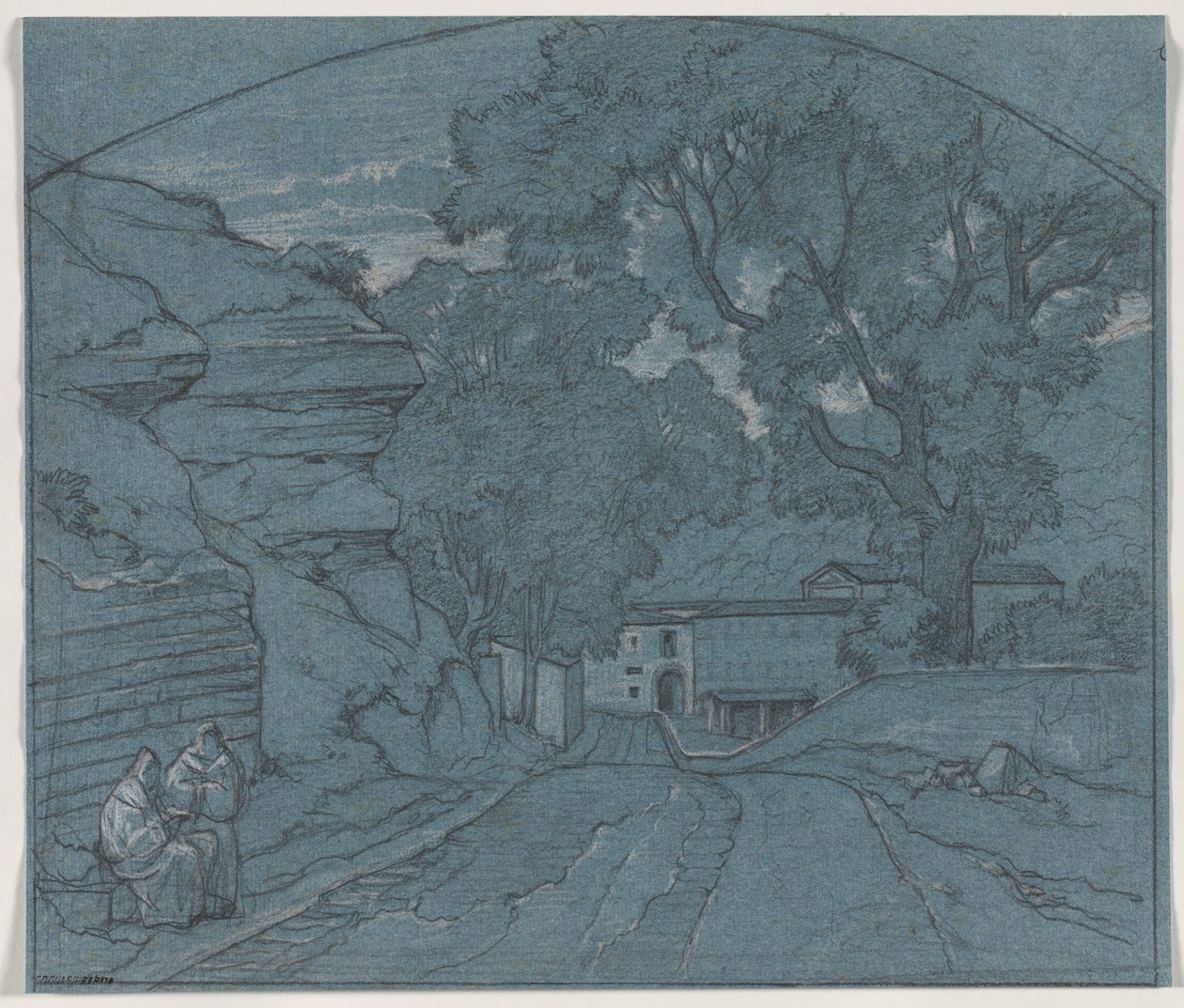 Landskap med to munker av François Edouard Bertin