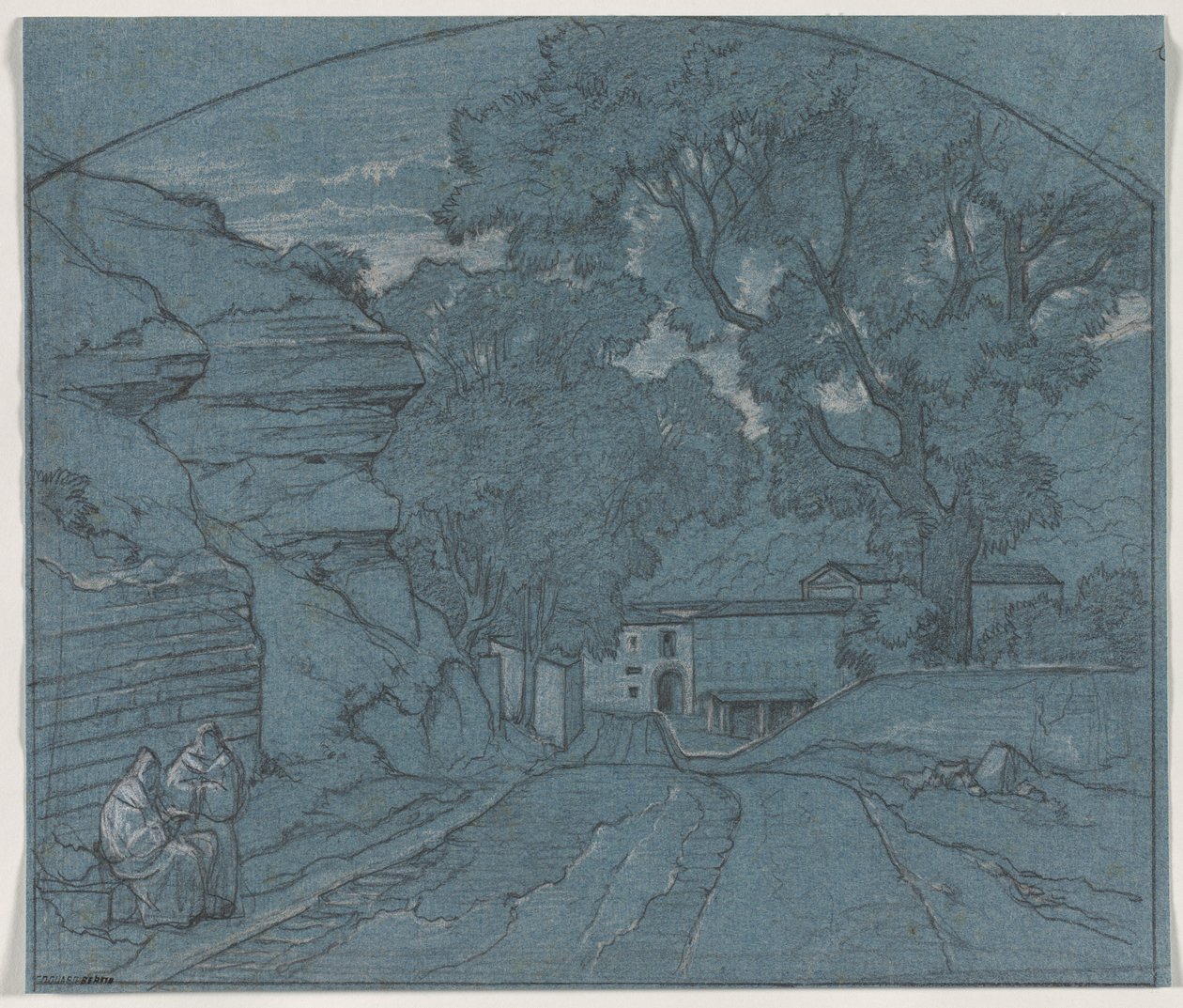 Landskap med to munker, ca. 1840. av François Edouard Bertin