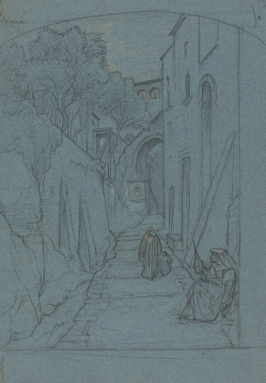 Se oppover en gate i Sorrento [verso] av François Edouard Bertin