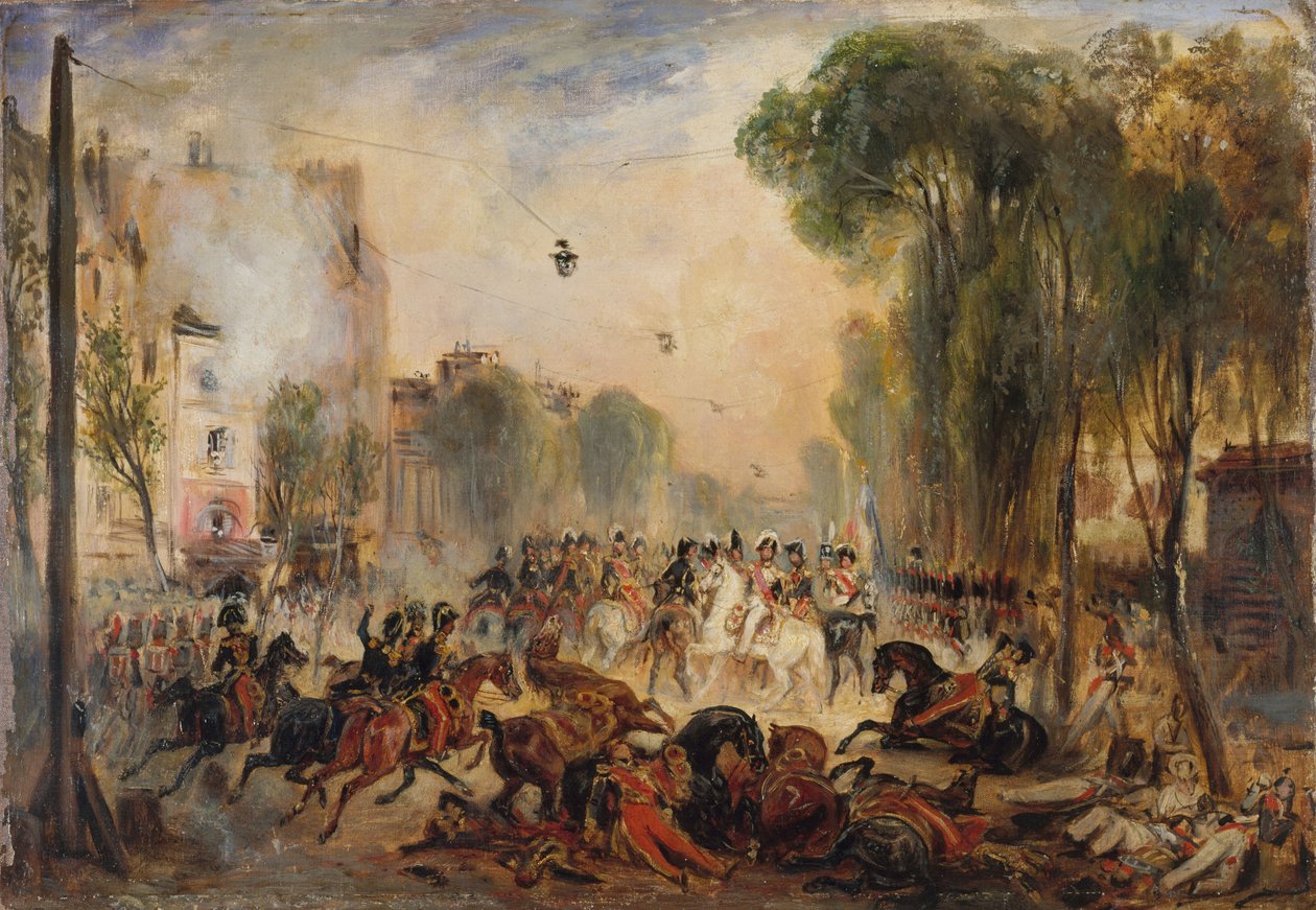 Attentatforsøk av Joseph Fieschi på kong Louis Philippe I av Frankrike 28. juli 1835. av François Gabriel Lépaulle
