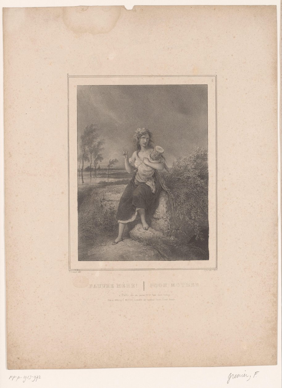 Mor med trestamme pakket inn i tøy Bare Pauvre! / stakkars mor (tittel på objekt) Tolv representasjoner av forskjellige figurer (serietittel) Album de douze sujets (...) (serietittel) av François Grenier