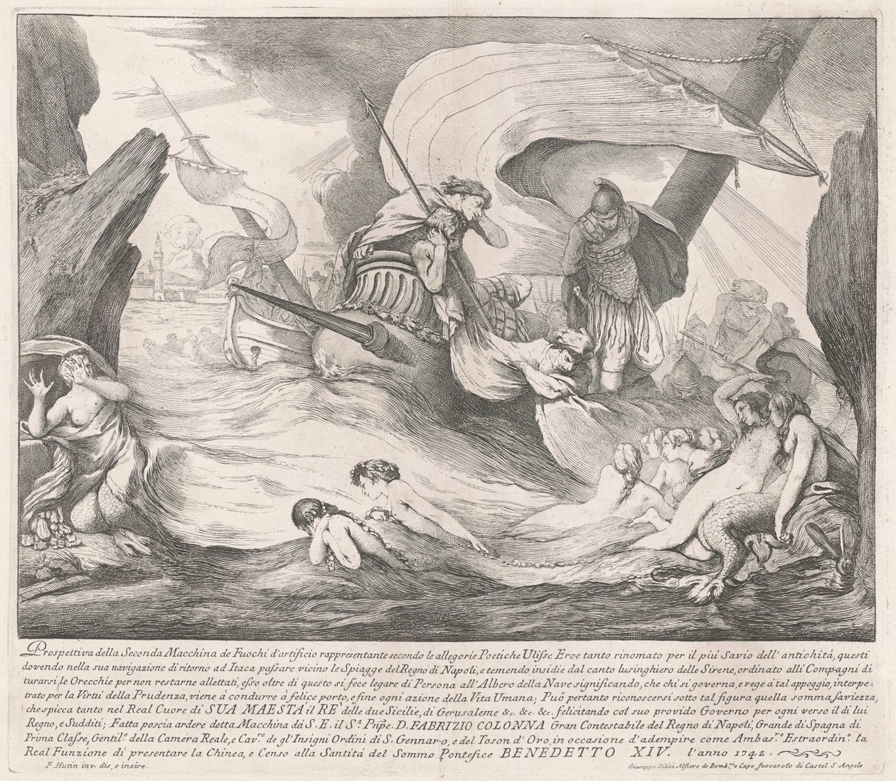 Seconda Macchina for Chinea av 1742: Ulysses and the Sirens av François Hutin