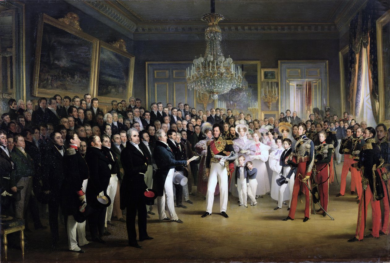 Deputertkammeret ved Palais Royal innkaller hertugen av Orleans, 7. august 1830 av François Joseph Heim