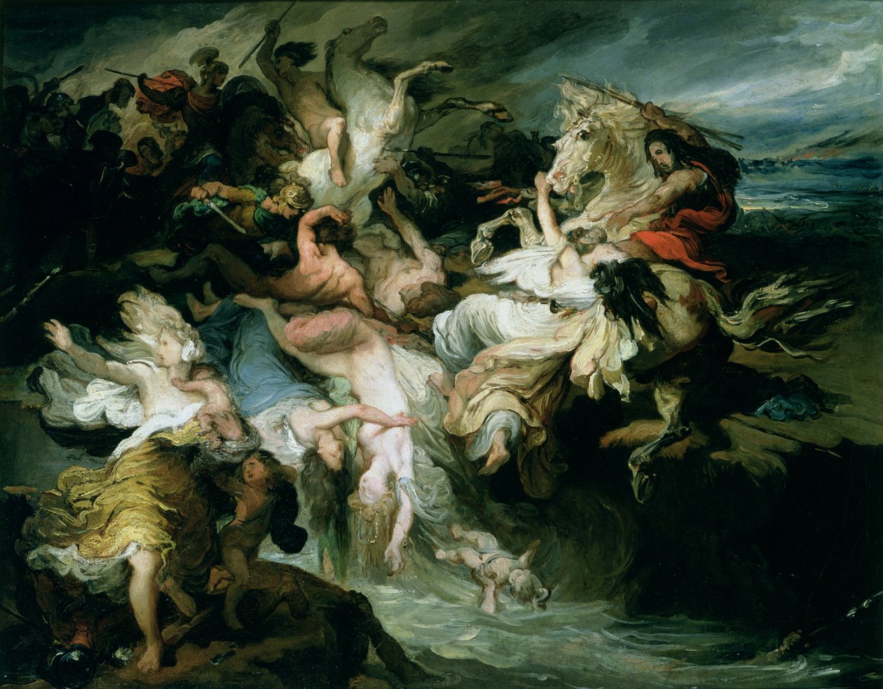 The Defeat of the Teutons and the Cimbri av Gaius Marius (ca. 157-86 f.Kr.) (olje på papir på lerret) av François Joseph Heim