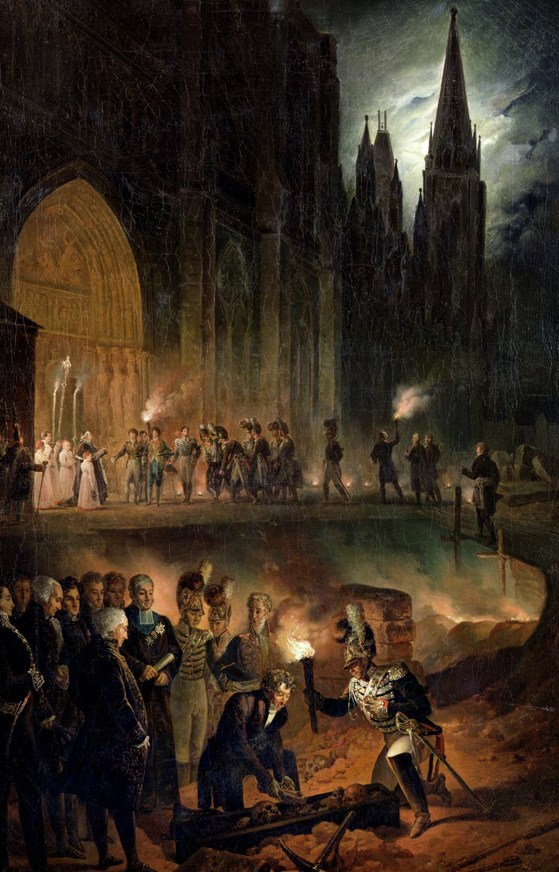 Overføring av kongefamiliens bein til St. Denis-kirken, 18. januar 1817 av François Joseph Heim