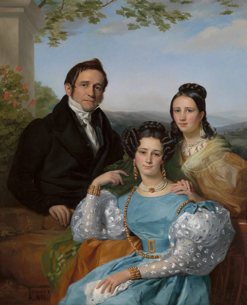 Portrett av Théodore Joseph Jonet og hans to døtre, 1832. av François Joseph Navez
