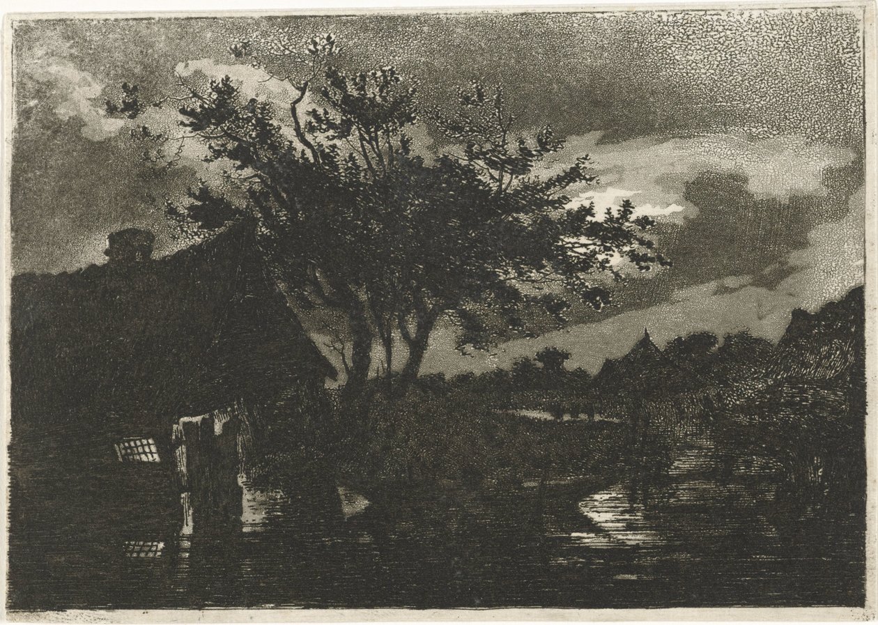 Elvelandskap med gård av François Joseph Pfeiffer (II)
