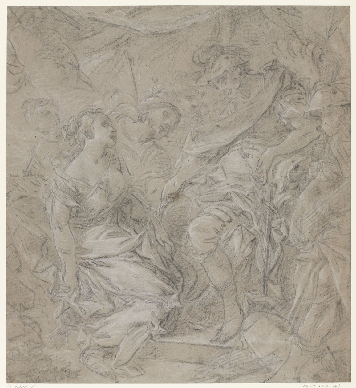 Ung kvinne kneler foran en general i teltet hans (Scipio?) av François Le Moine (manner of)