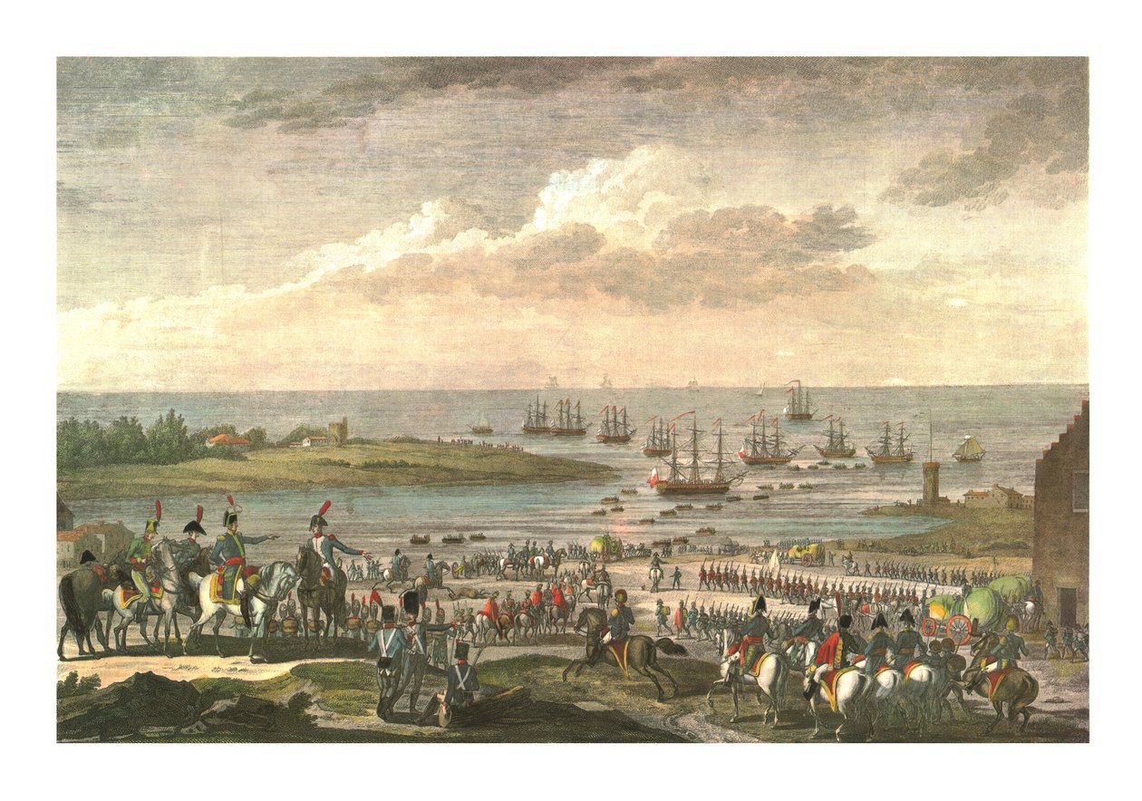 Ombordstigning av engelskmennene i Holland, 30. november 1799, c1850 av François Louis Couché
