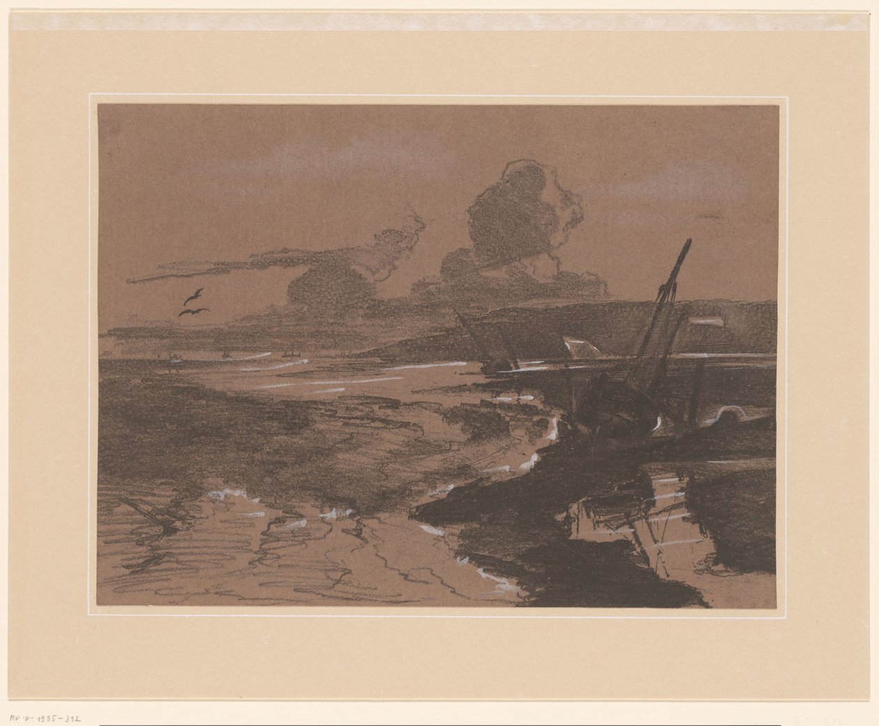 Strandet skipsvrak etter en storm Landskapsstudier (serietittel) Studier av landskap (serietittel) av François Louis Français (attributed to)