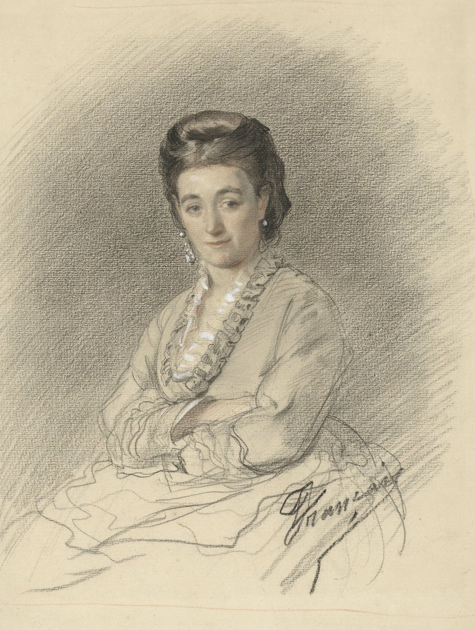 Sittende dame med armene i kors av François Louis Français (signed by artist)