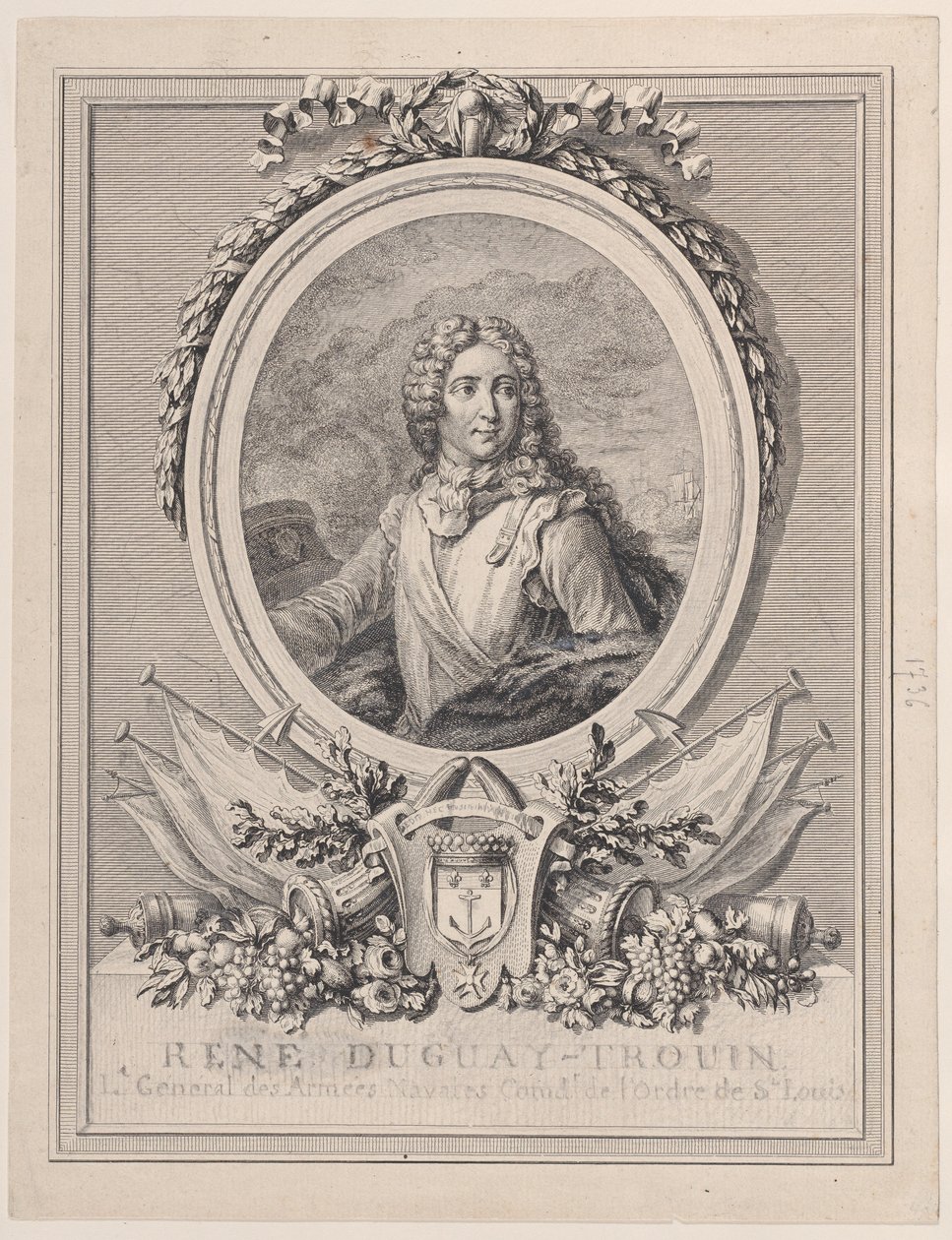 Portrett av René Duguay-Trouin, generalløytnant for Kongens sjøhærer, 1..., 1765-1807. av François Nicolas Barthélemy Dequevauviller